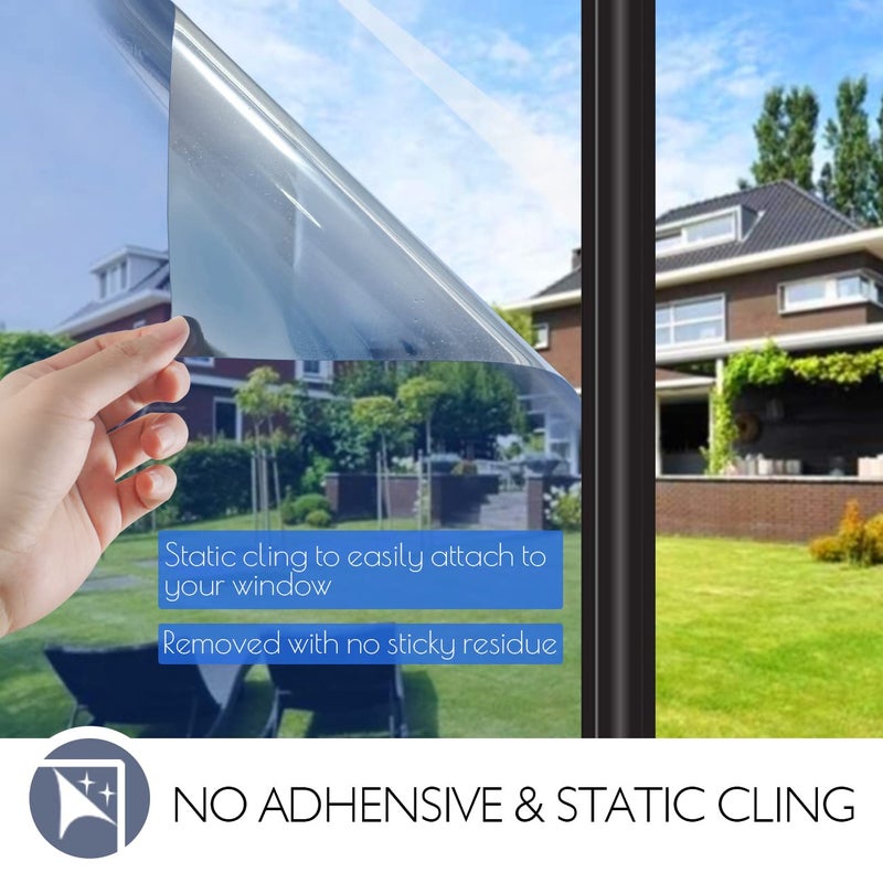 HIDBEA One Way Window Film Daytime Privacy, Heat Blocking Anti UV Reflective Mirror Window Tint for Home, Non-Adhesive Self Static Cling Window Stickers (Blue-Silver, 35.4 Inch x 32.8 Feet) - Image 5